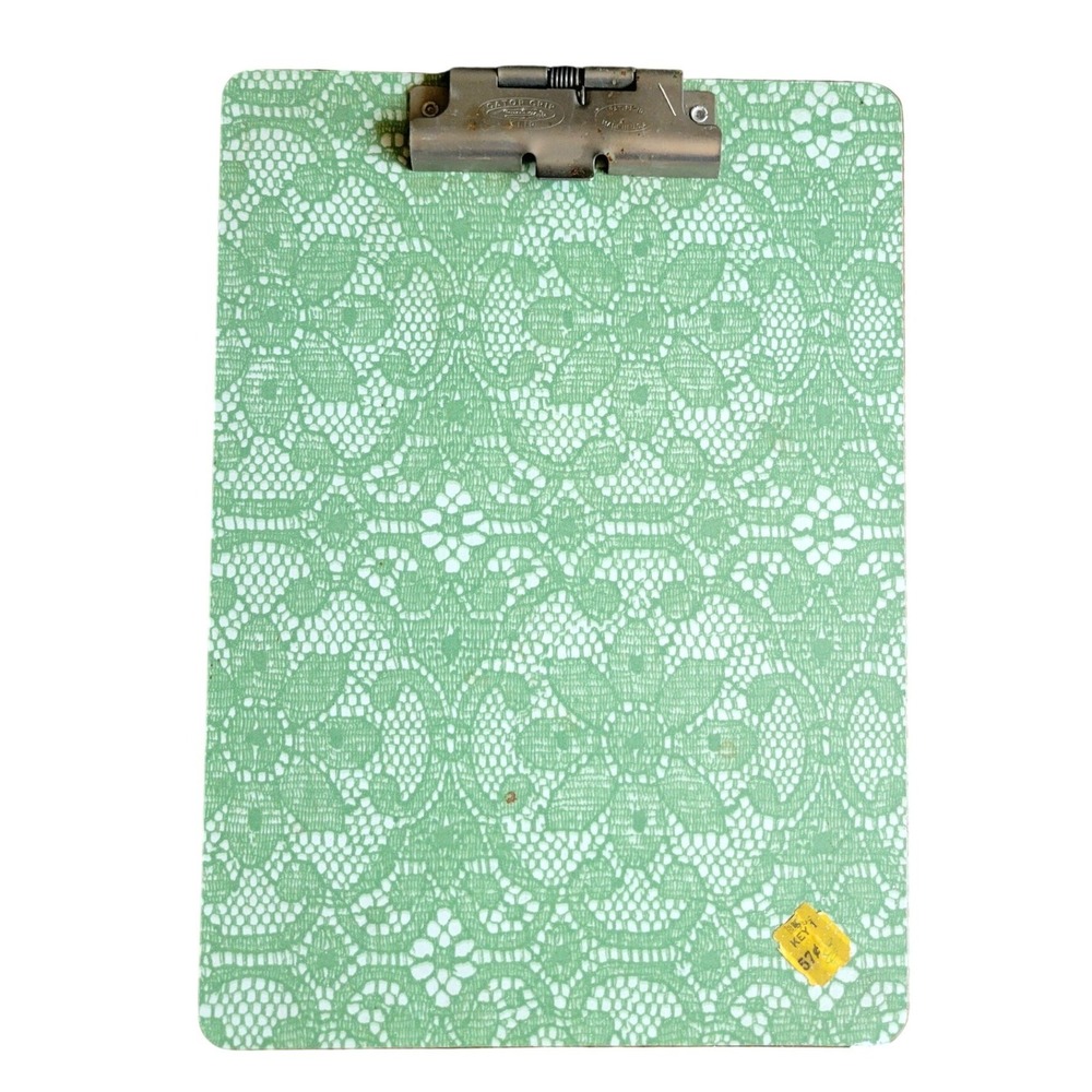 Vtg 1960s Gator Grip Clipboard MCM Green Boho Floral Lace USA Retro Stationary